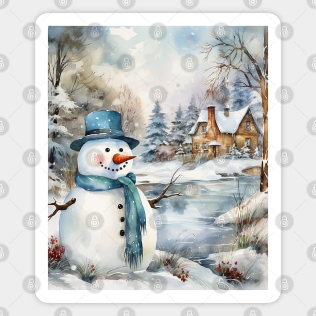 Snowman Log Cabin Winter Magnet by tfortwo